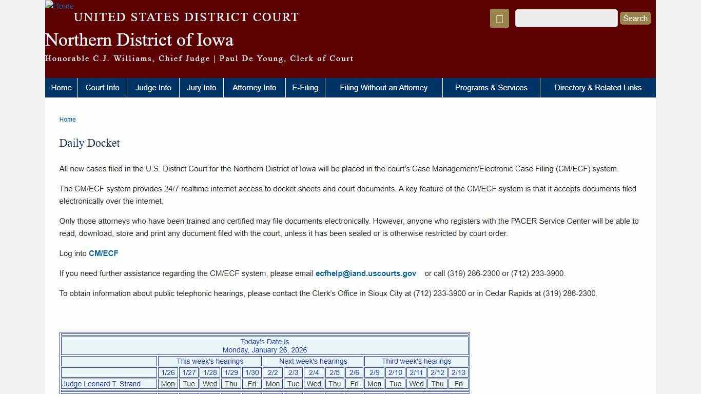 Daily Docket Northern District of Iowa United States District Court